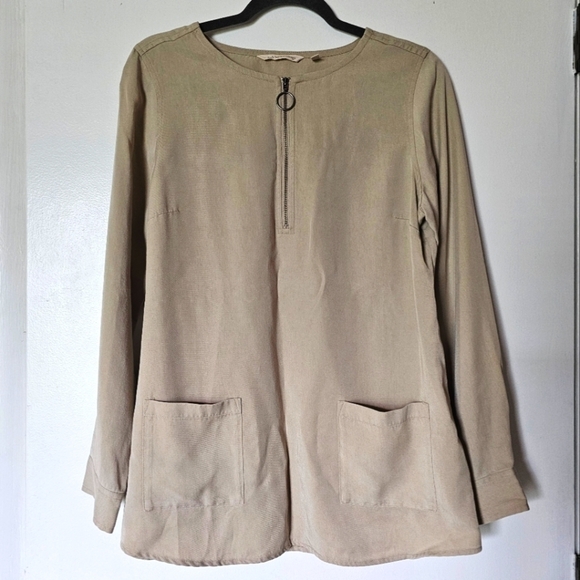 Soft Surroundings lyocell soft beige solid pullover quarter-zip art tunic Size S - Picture 1 of 7